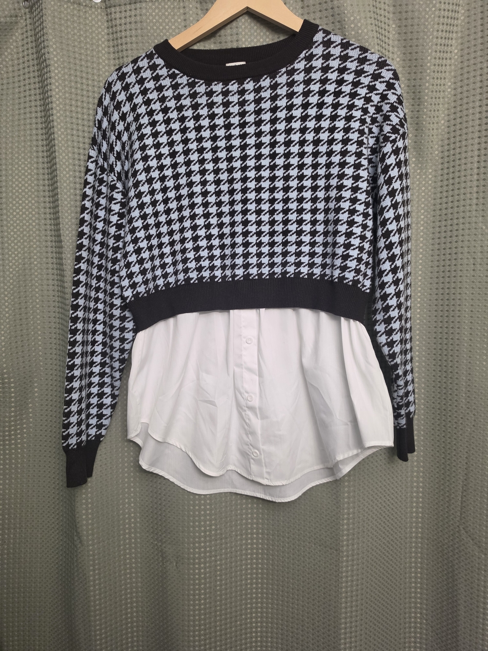 Joie Brown And Light Blue Houndstooth Layered Pullover Shirt